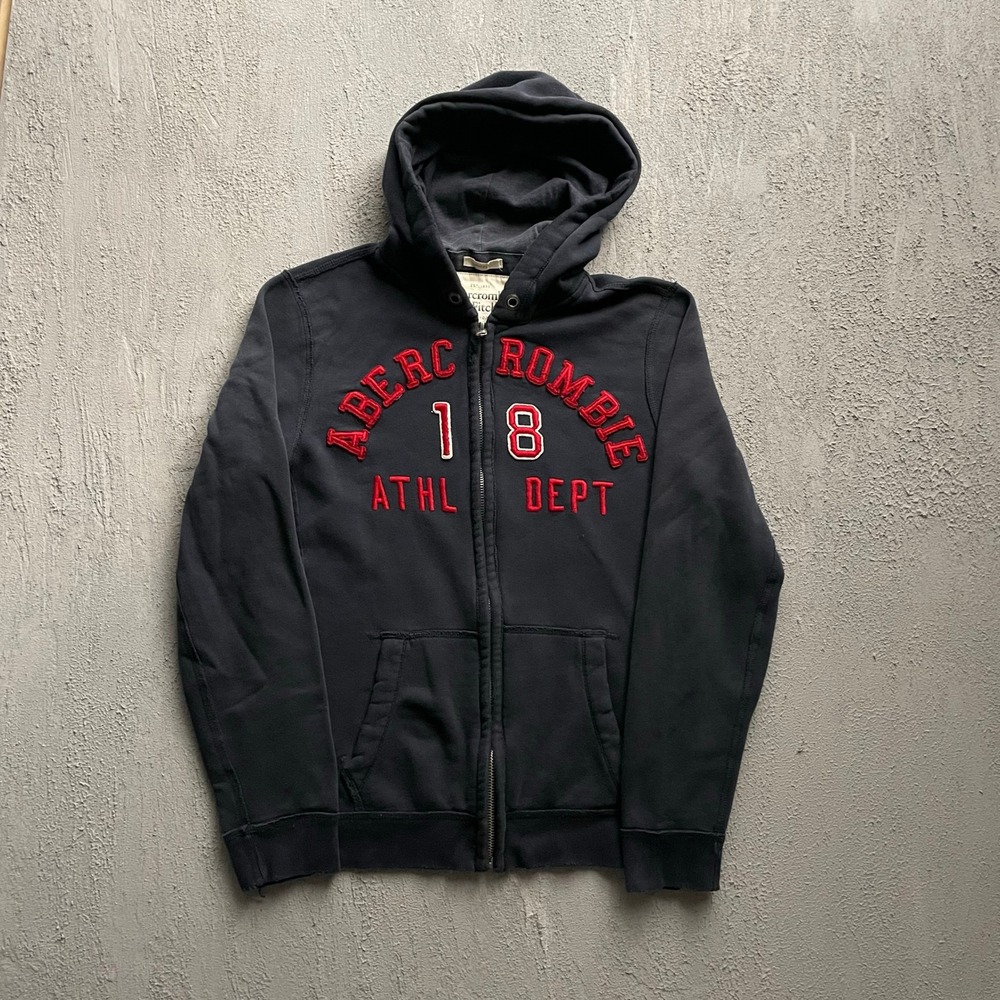 Vintage Abercrombie & Fitch Full Zip Hoodie Mens Medium Navy Blue 2000s Muscle